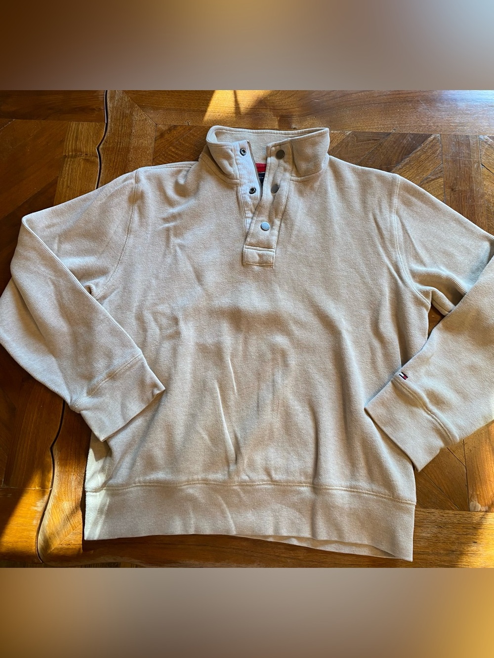 Tommy Hilfiger 100% Cotton Cream Snap-Neck Pullover Size M Circa 2010 Quietluxe